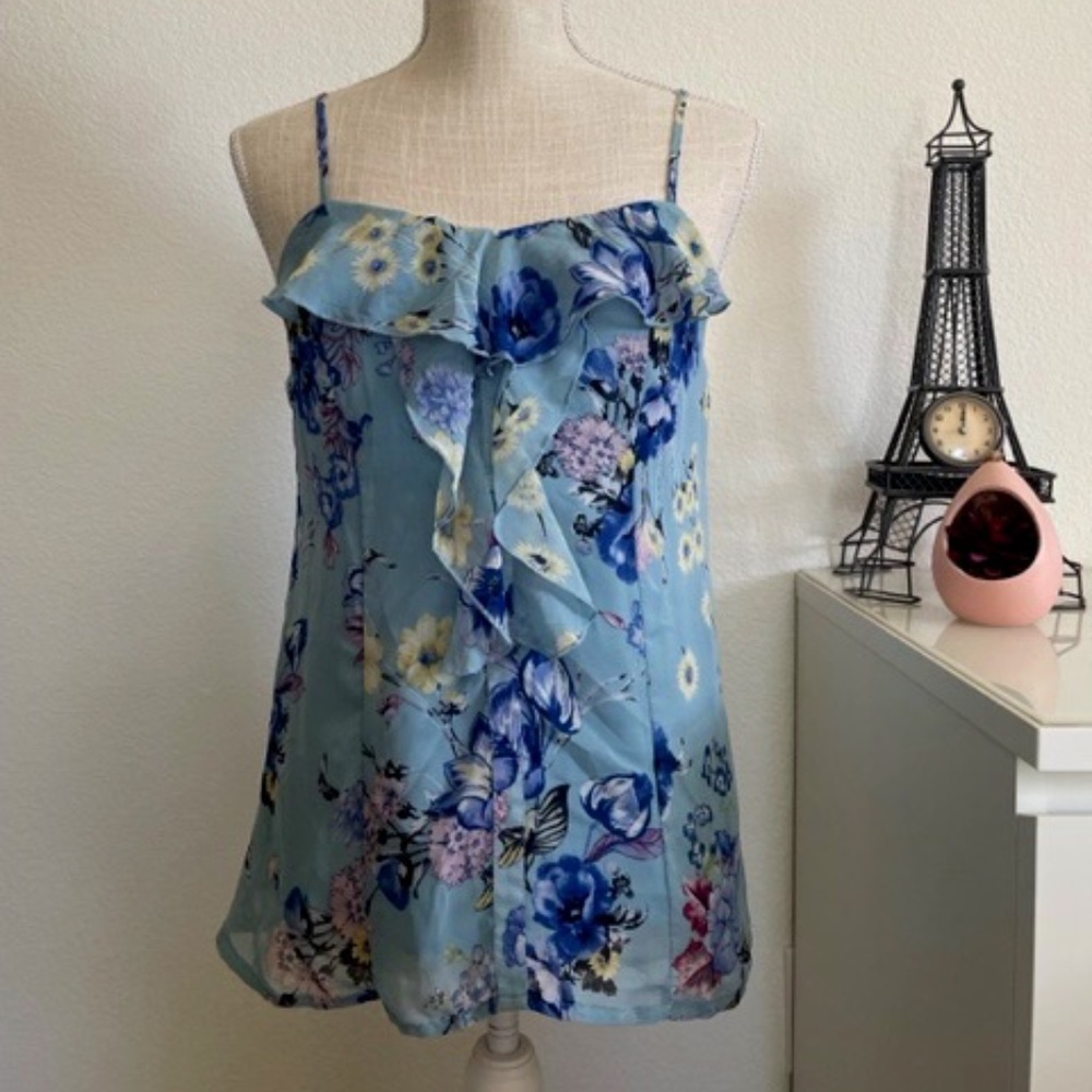 Xhilaration By Target | Y2K Blue Pastel Floral Ruffle Spaghetti Strap Top, XS